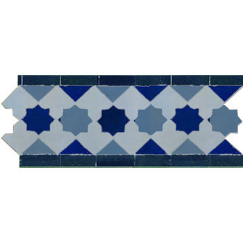 Mosaic House Moroccan tile Kmarshoun 17-15-2 Sky blue Cobalt Blue Light Blue  zellige, mosaic, zellij, border, glaze, stars, traditonal, star 